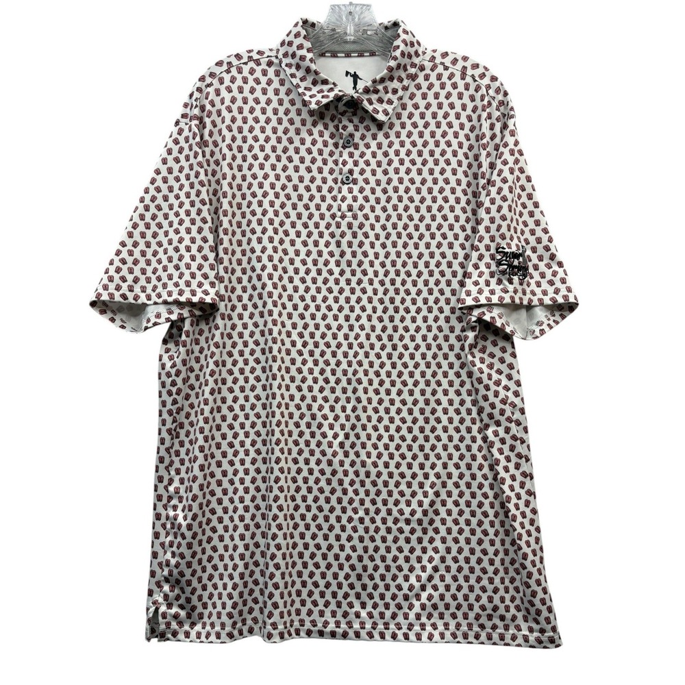 AndersonOrd Flip Flop Print Performance Golf‎ Polo Shirt White Pink Resort L